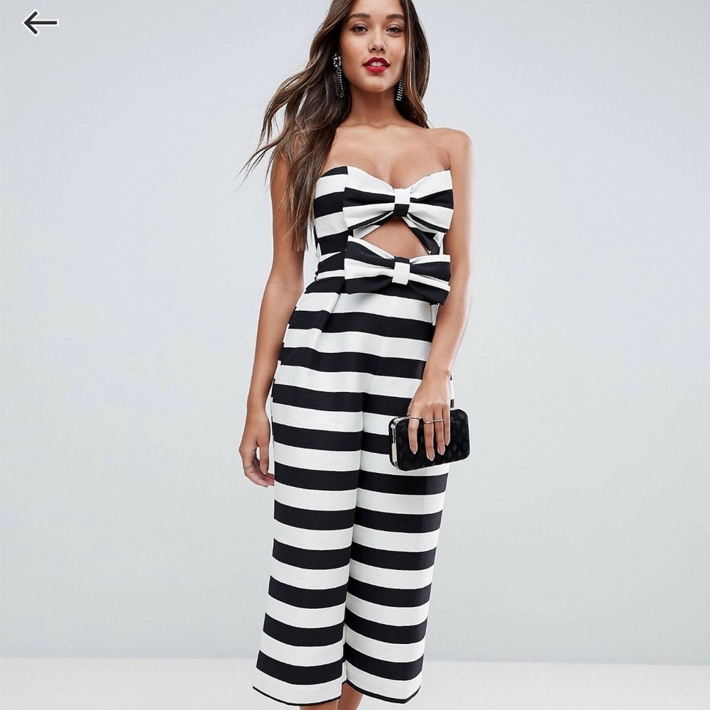 ASOS Bow Jumpsuit in Structured Fabric in Stripe